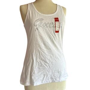 Womens Top Size Large White Classic Vacation Resort Packable Bling Shiny Guess